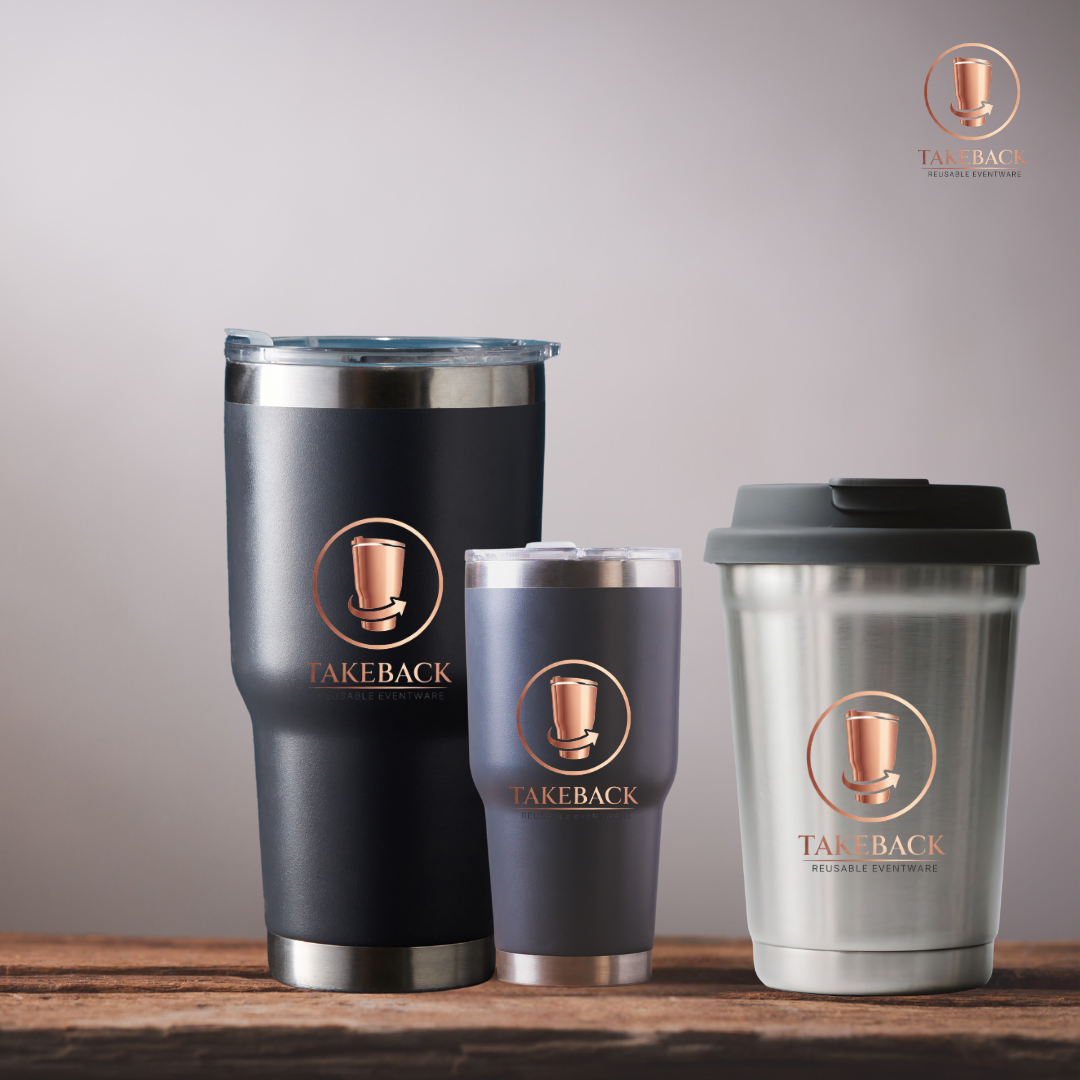 Navy insulated tumbler with TAKEBACK logo